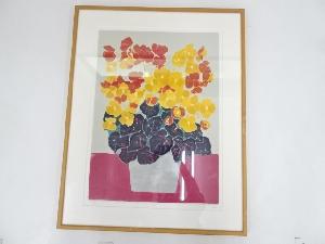 絵画　鈴木英之　「ベコニア」リトグラフ　額装　26/30